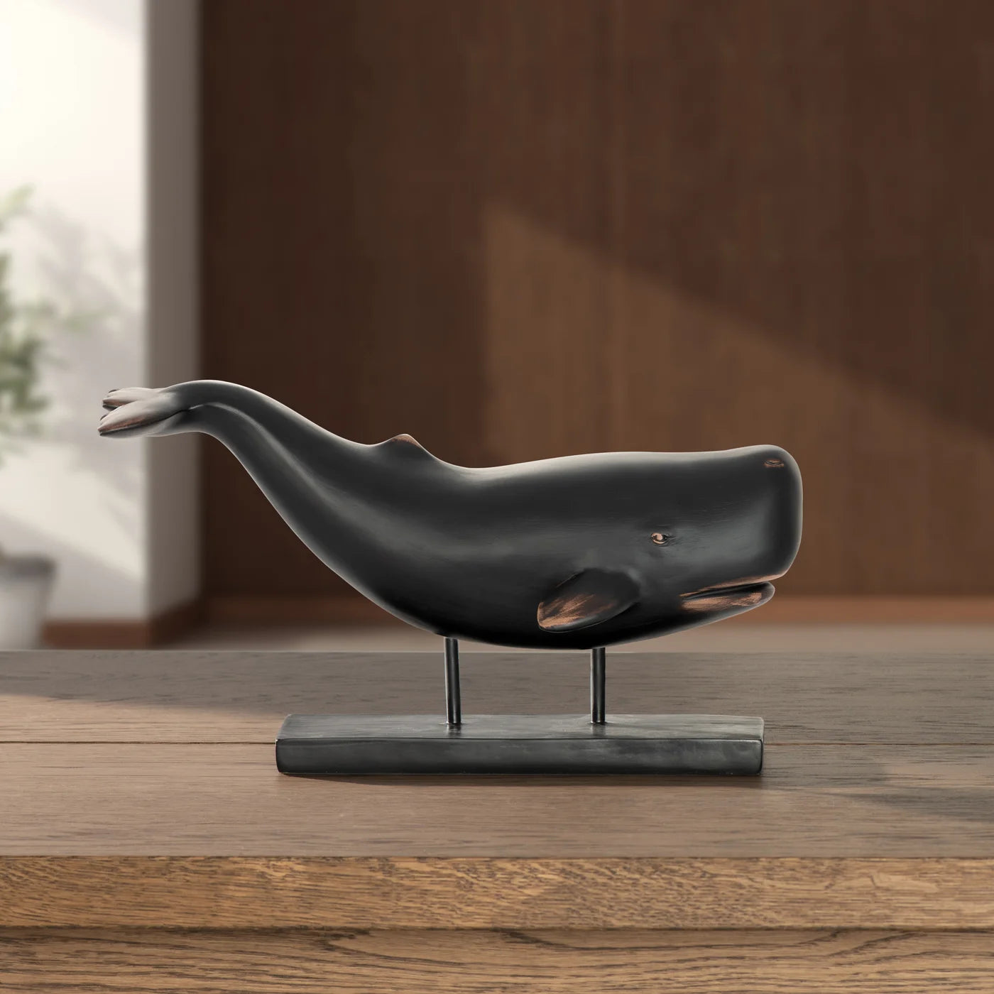 Whale Resin Decor Statue - Brown