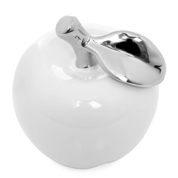 Orchard White Ceramic Silver Tipped Apple Decor Sculpture