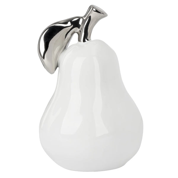 Orchard White Ceramic Silver Tipped Pear Decor Sculpture
