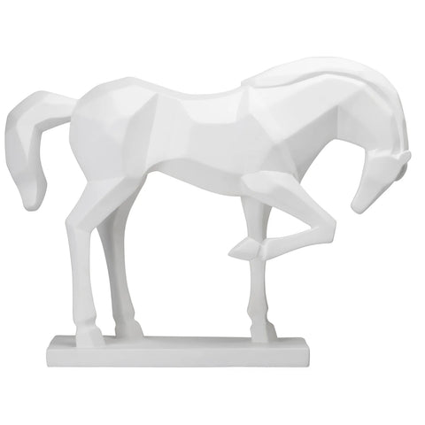 Carved Majestic Prancing Horse Decor Statue - White