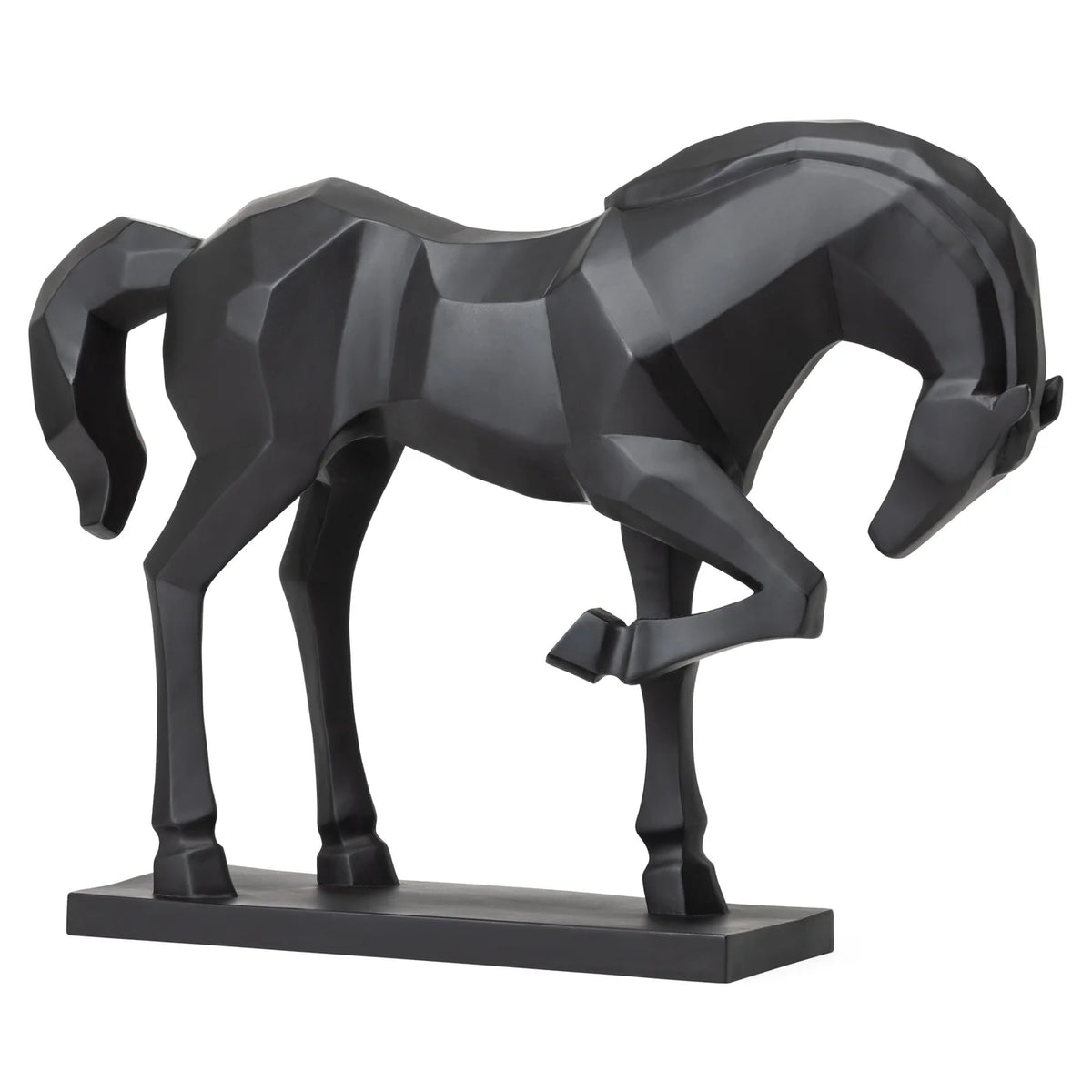 Carved Majestic Prancing Horse Decor Statue - Black