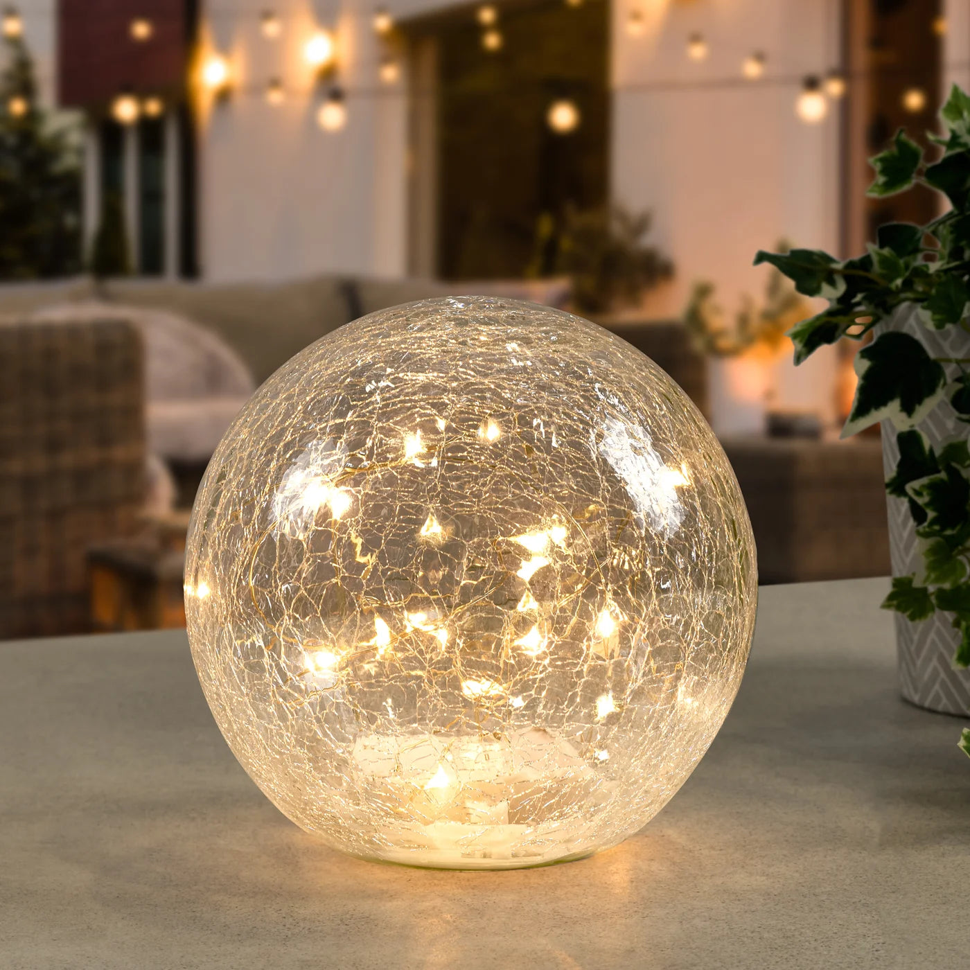 LED Sphere 8" Crackle Glass Decor Light