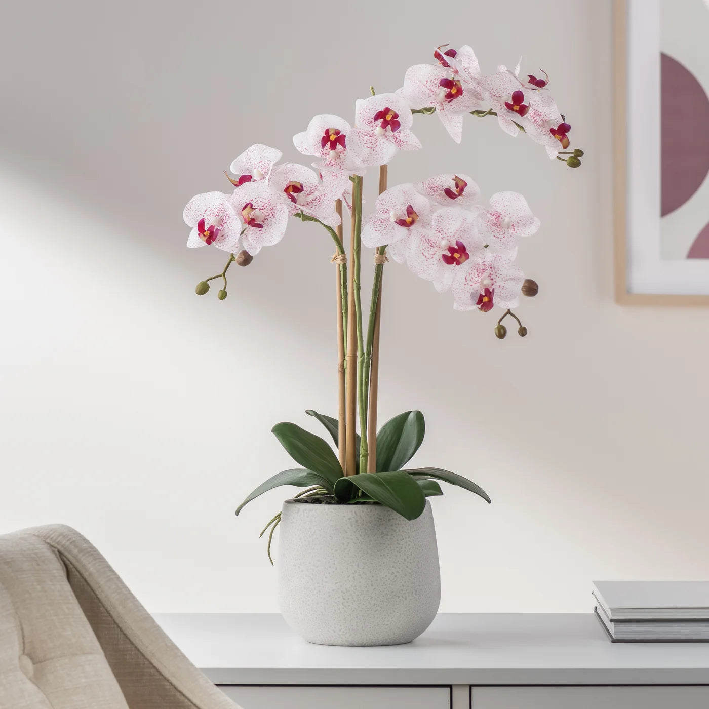 Phalaenopsis Potted 23" Faux Triple Stem Orchid - Pink