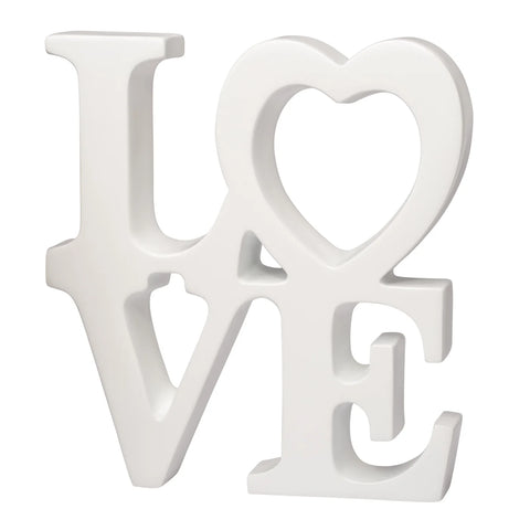 Word Art White Resin Decor Sculpture - Heart Love