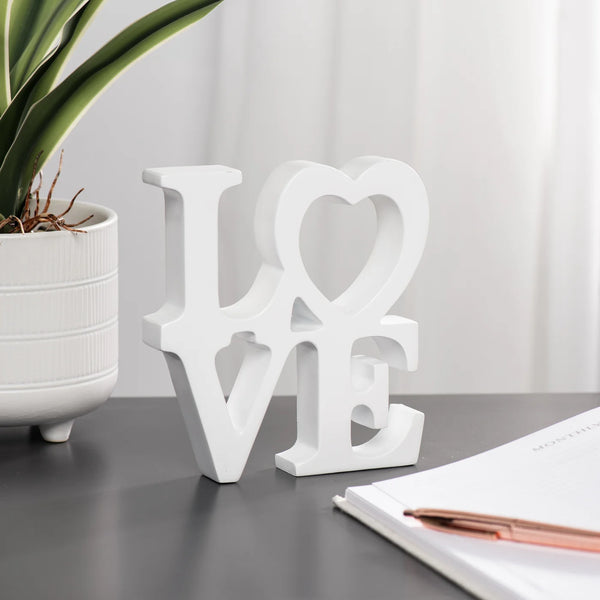 Word Art White Resin Decor Sculpture - Heart Love