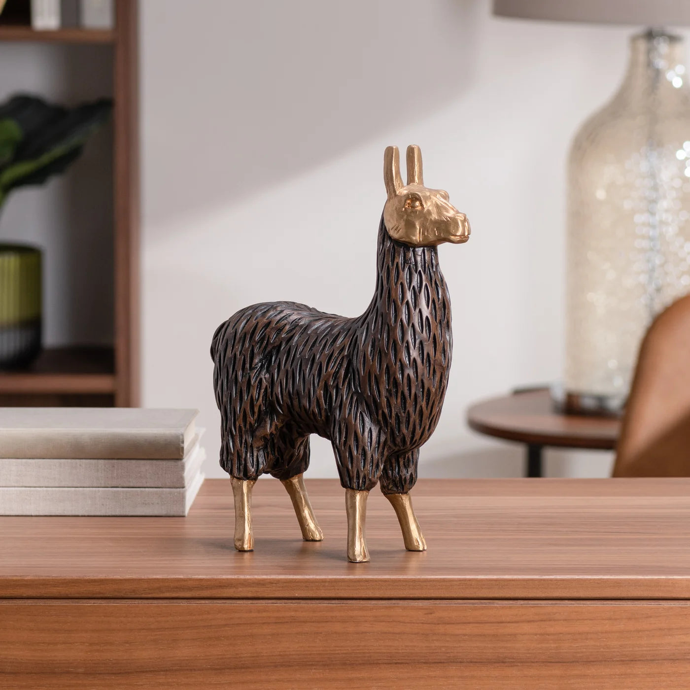Gold Tipped Resin 11h" Standing Llama