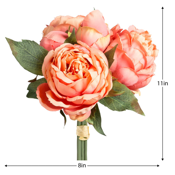 Blushing Peony 5 Bloom Bouquet - Orange