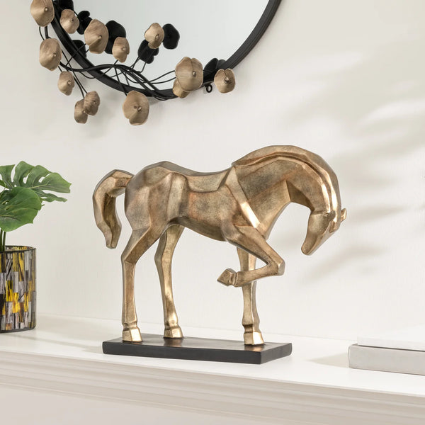 Carved Majestic Prancing Horse Decor Statue - Antique Bronze