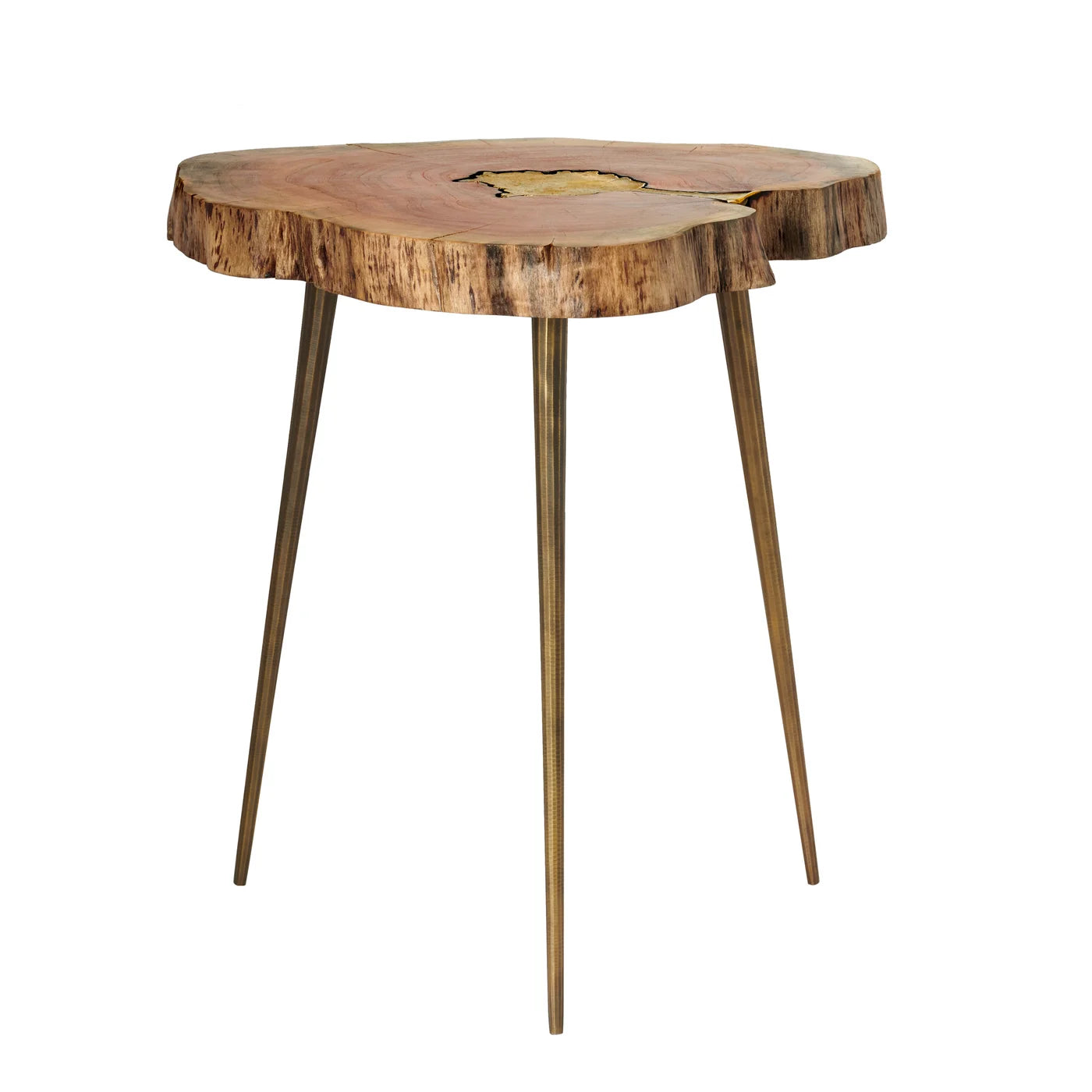 Petra Acacia Wood Molten Brass Inlay Side Table - Natural