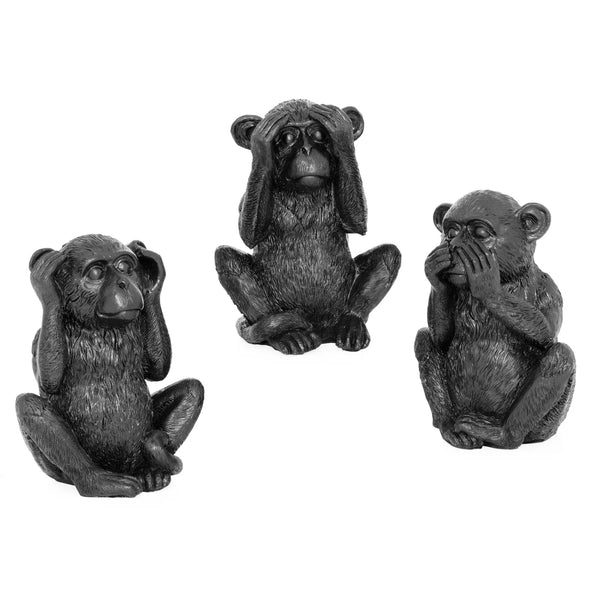 See Hear Speak No Evil 3 Piece Black Resin Monkey Decor Figure Set