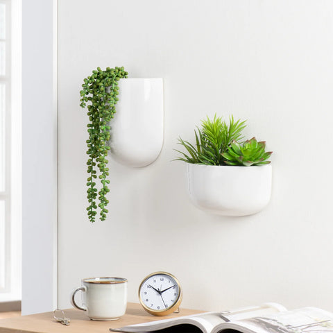 Centra Ceramic 8 x 4 x 4.25h" Wall Vase Planter - Wide White