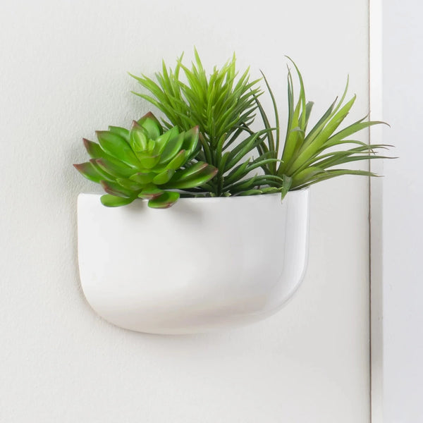 Centra Ceramic 8 x 4 x 4.25h" Wall Vase Planter - Wide White
