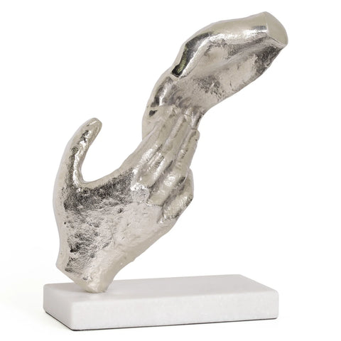 Reaching Hands 11h" Aluminum Decor Sculpture On Marble Base