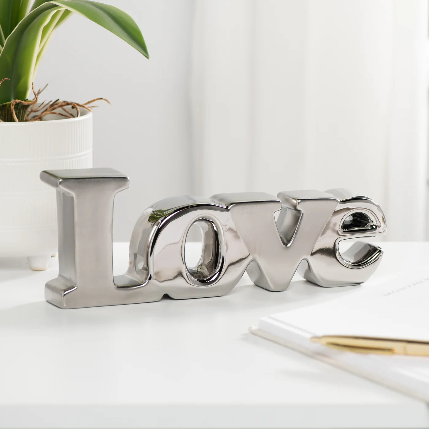 Love Ceramic Decor Sculpture - Silver