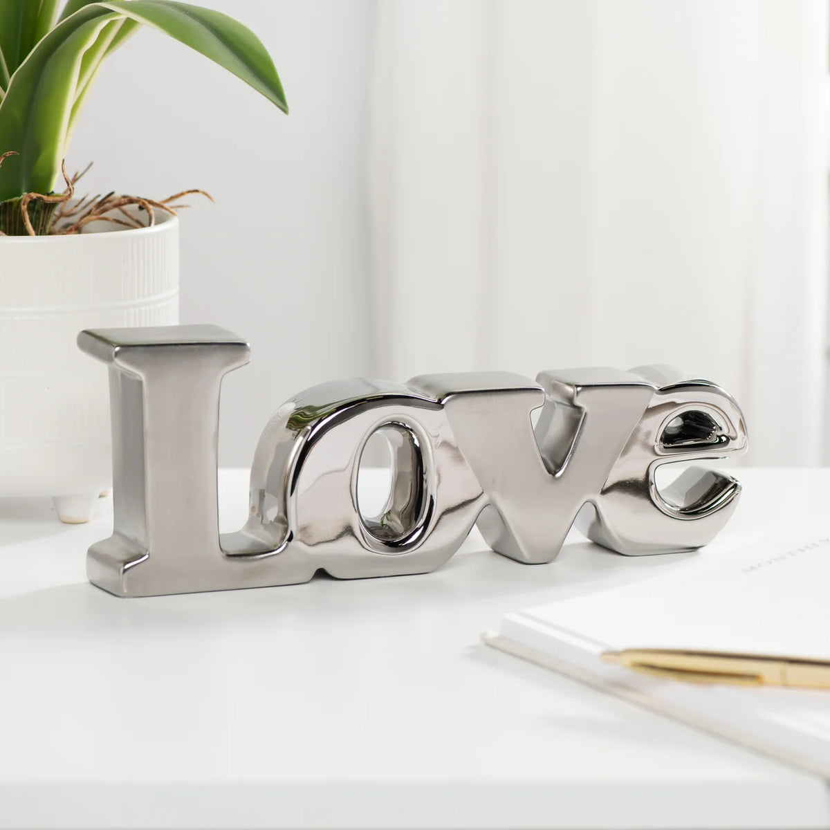 Love Ceramic Decor Sculpture - Silver