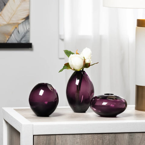 Mini Lustre Assorted 3 Piece Purple Glass Vase Set