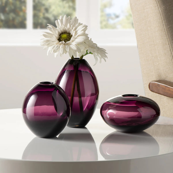 Mini Lustre Assorted 3 Piece Purple Glass Vase Set