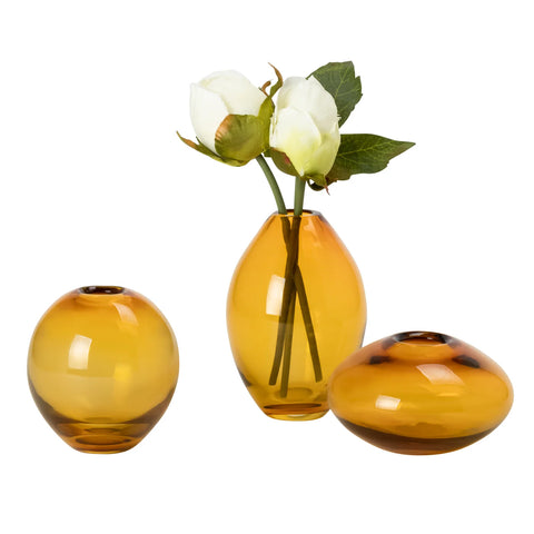 Mini Lustre Assorted 3 Piece Amber Glass Vase Set