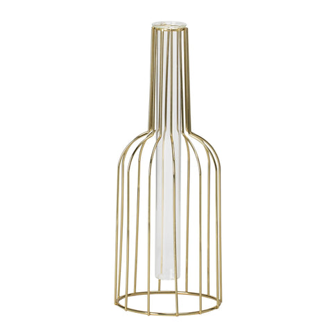 Wire Bottle Shape 10.5h" Pendant Hanging Tube Vase - Gold