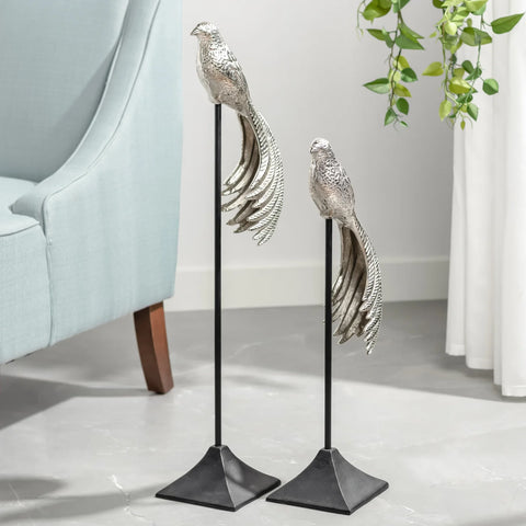 Perched Bird of Paradise 23.5h" Aluminum Decor Sculpture On Stand