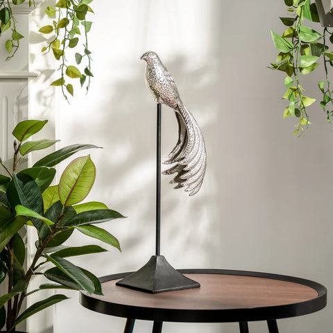 Perched Bird of Paradise 23.5h" Aluminum Decor Sculpture On Stand