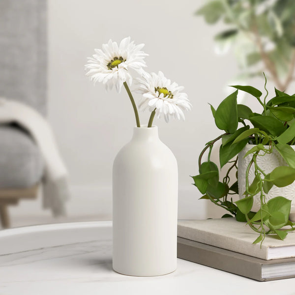 Komi 8h" Ceramic Bottle Vase - White