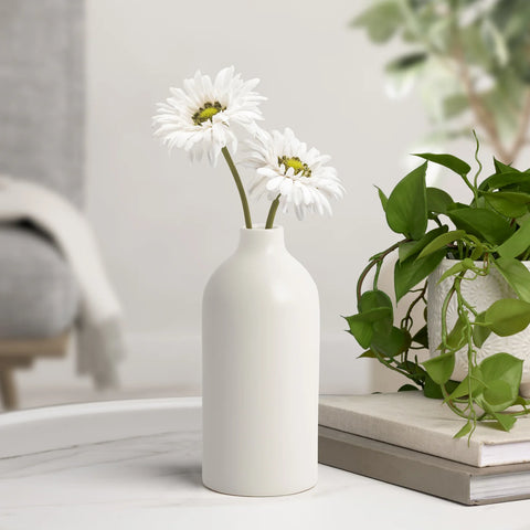 Komi 8h" Ceramic Bottle Vase - White