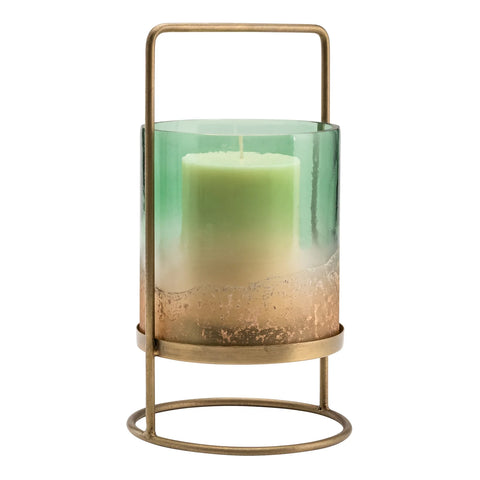 Marina Seagreen Glass 10h" Hurricane Vase On Metal Stand