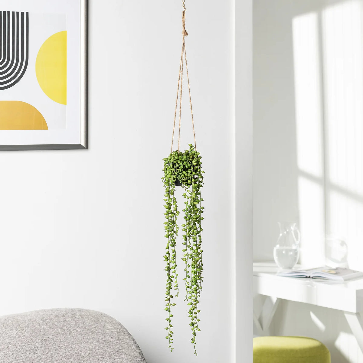 String Of Pearls Succulent Hanging Faux Potted Plant with String Hanger