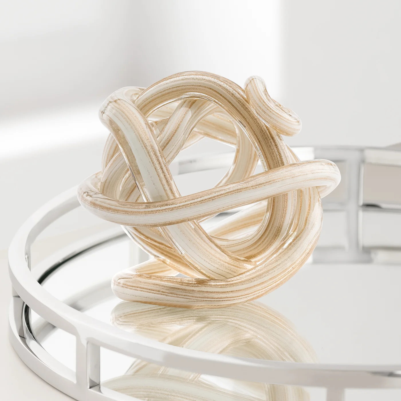 Orbit Glass Knot 4.5" Diameter Decor Ball - Gold Metallic White