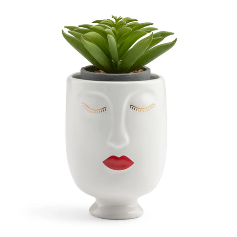 Chic Red Lips Lady 3dx4.5h" Ceramic Face Vase