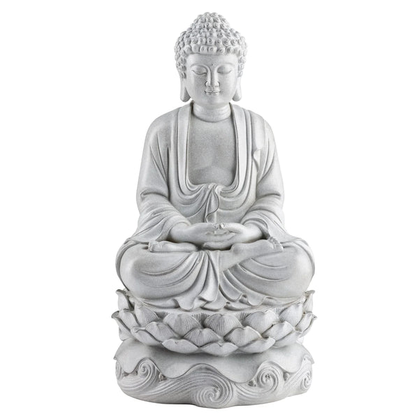 Peaceful Buddha Resin Décor 16h" Statue - Stone Patina