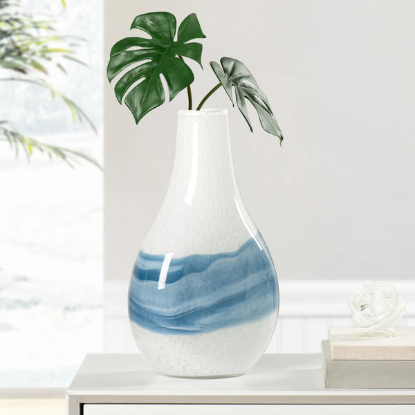 Andrea Swirl Glass 14.25h" Bulb Vase - White