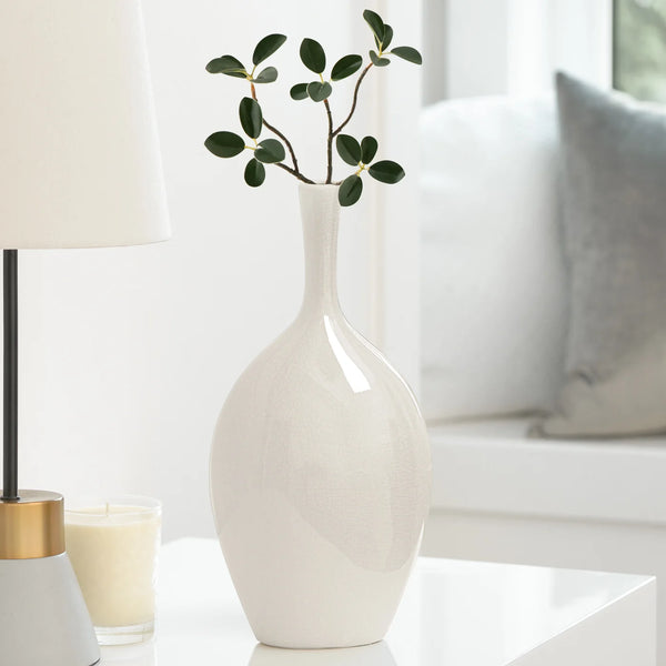 Lilo White Crackle Ceramic 12.25h" Vase