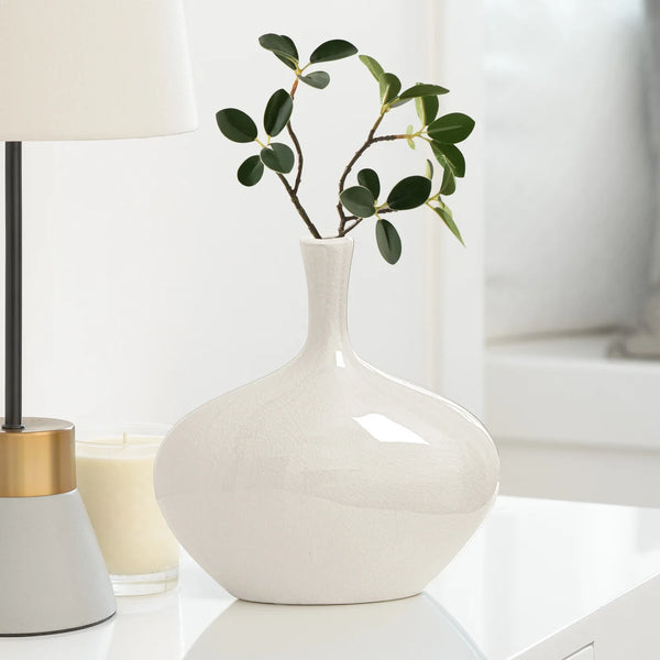 Lilo White Crackle Ceramic 8.75h" Wide Vase