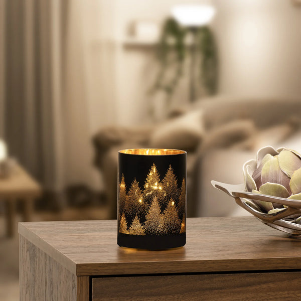 Silhouette Tree Design Black Glass 3.5x5" LED Hurricane Lamp