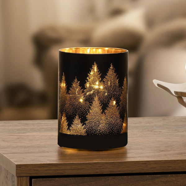 Silhouette Tree Design Black Glass 3.5x5" LED Hurricane Lamp
