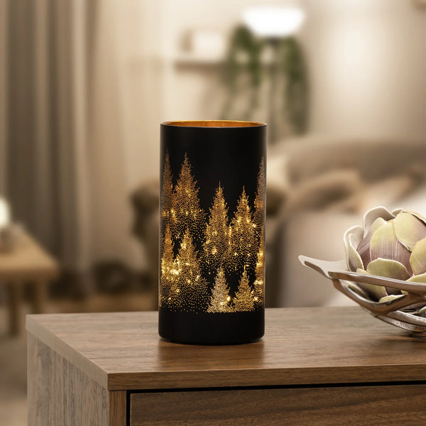 Silhouette Tree Design Black Glass 4x8" LED Hurricane Lamp