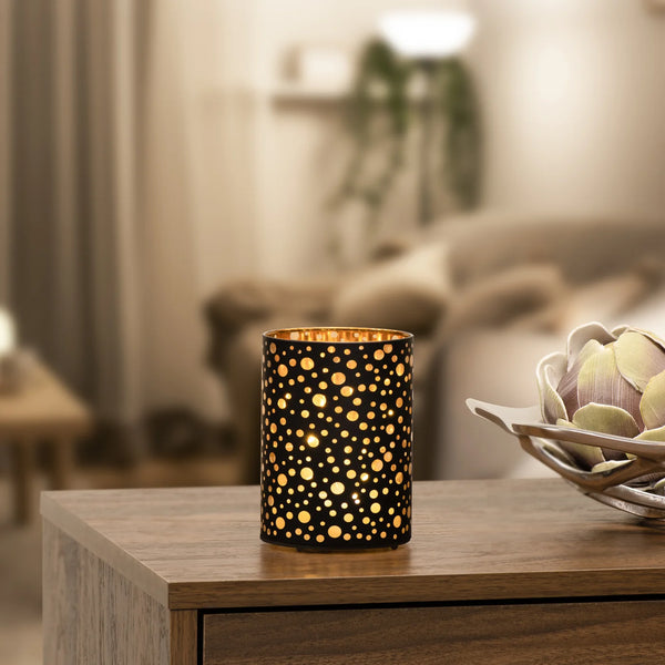 Silhouette Dot Design Black Glass 3.5x5" LED Hurricane Lamp
