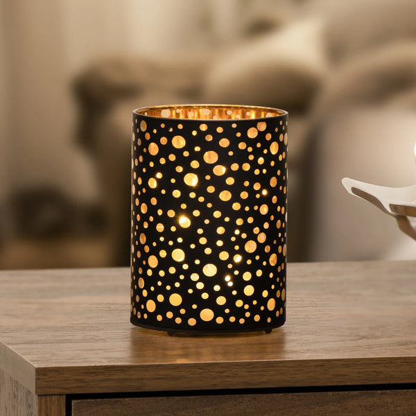 Silhouette Dot Design Black Glass 3.5x5" LED Hurricane Lamp
