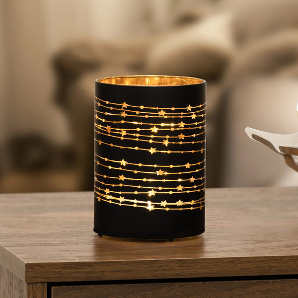 Silhouette Star Design Black Glass 3.5x5" LED Hurricane Lamp