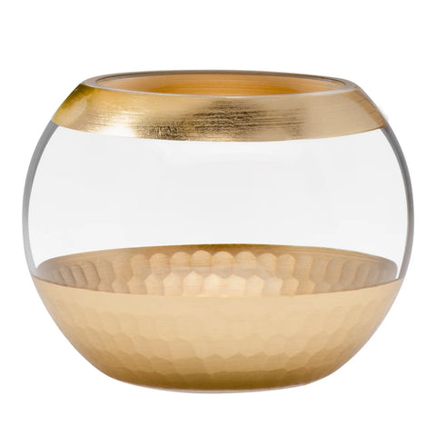 Gold Trim Facet Cut Glass 6dx4.5" Ball Vase