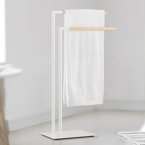 Avia Rubberwood & White Metal 2 Tier Towel stand