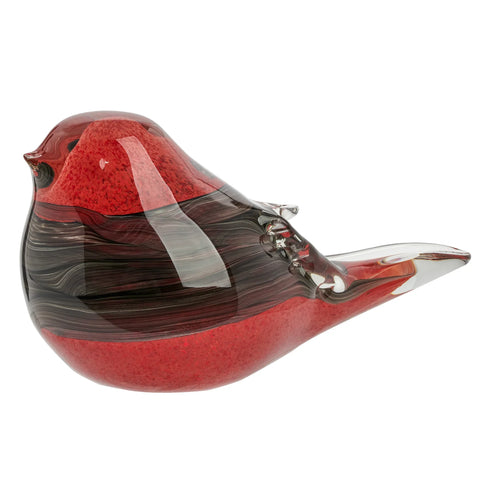 Bird Glass Paperweight 3h" Decor - Red/Black