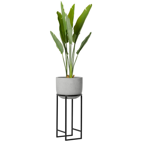 Aria Polystone Cement Grey 13dx30h" Basin Planter on Metal Stand