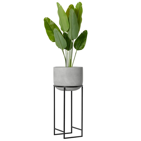 Aria Polystone Cement Grey 16dx37h" Basin Planter on Metal Stand