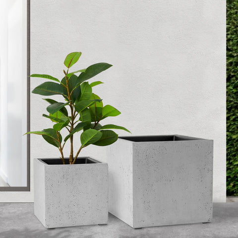Aria Polystone Cement Grey 2 Piece Square Planters with Liners Set