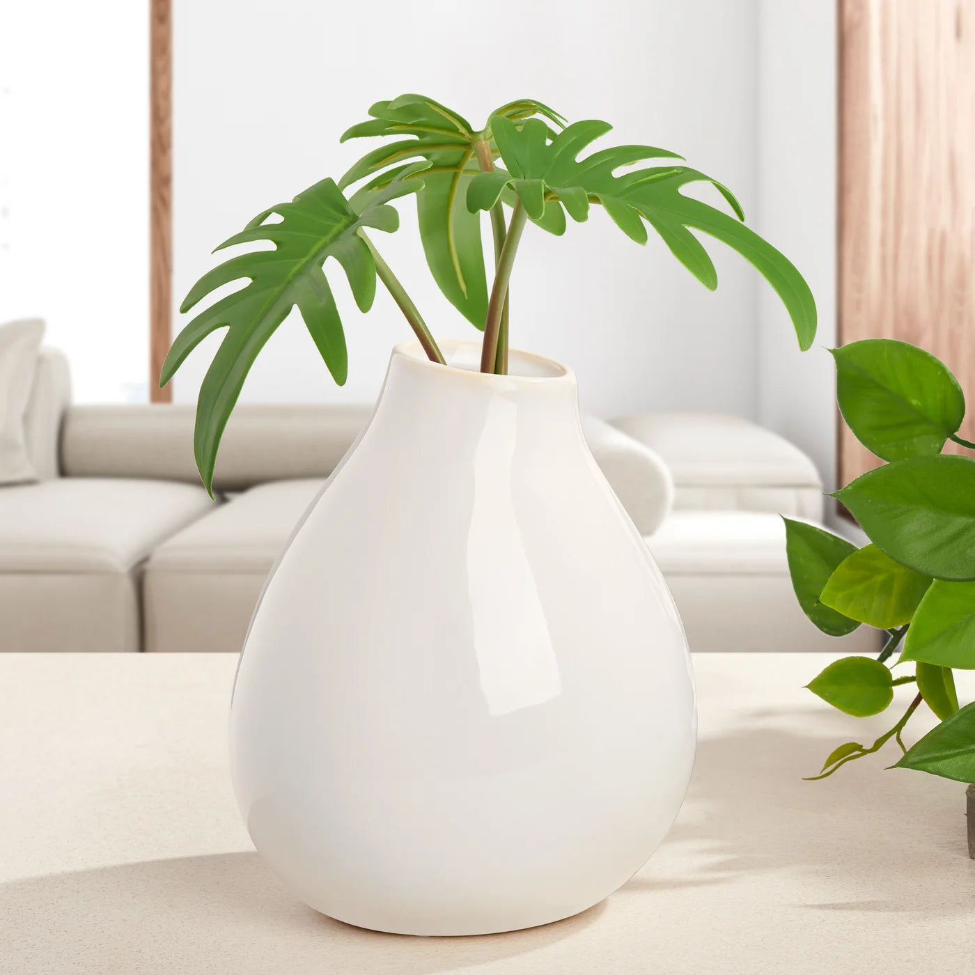 Bowen 7.25h" White Reactive Glaze Ceramic Bulb Vase