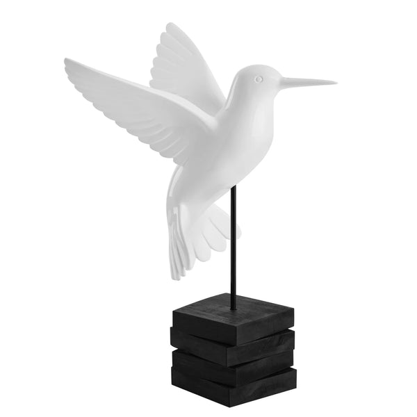 Hummingbird 21h" White Polystone Decor Sculpture on Stand