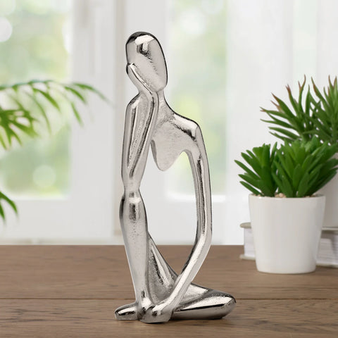Pensive Figure 9h" Aluminum Decor Sculpture - 1 Knee Up